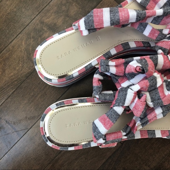 Zara Striped Tie-up Wrap Wedge Sandals Size 7.5/38 - Picture 7 of 11